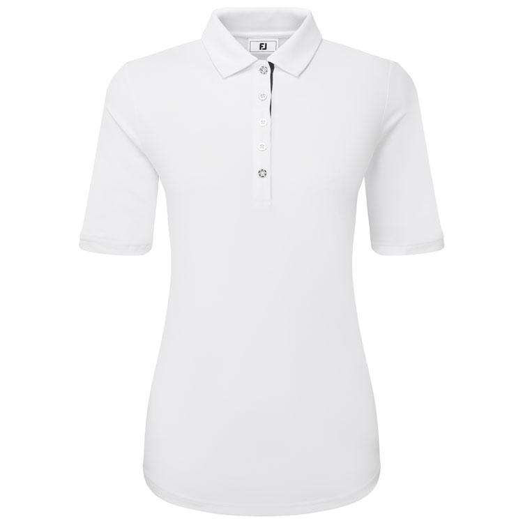 FootJoy Ladies Half Sleeve Ruched Lisle Golf Polo Shirt White