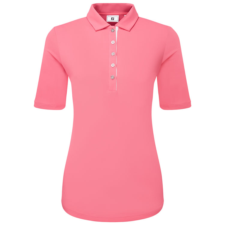 FootJoy Ladies Half Sleeve Ruched Lisle Golf Polo Shirt Pink Lemonade