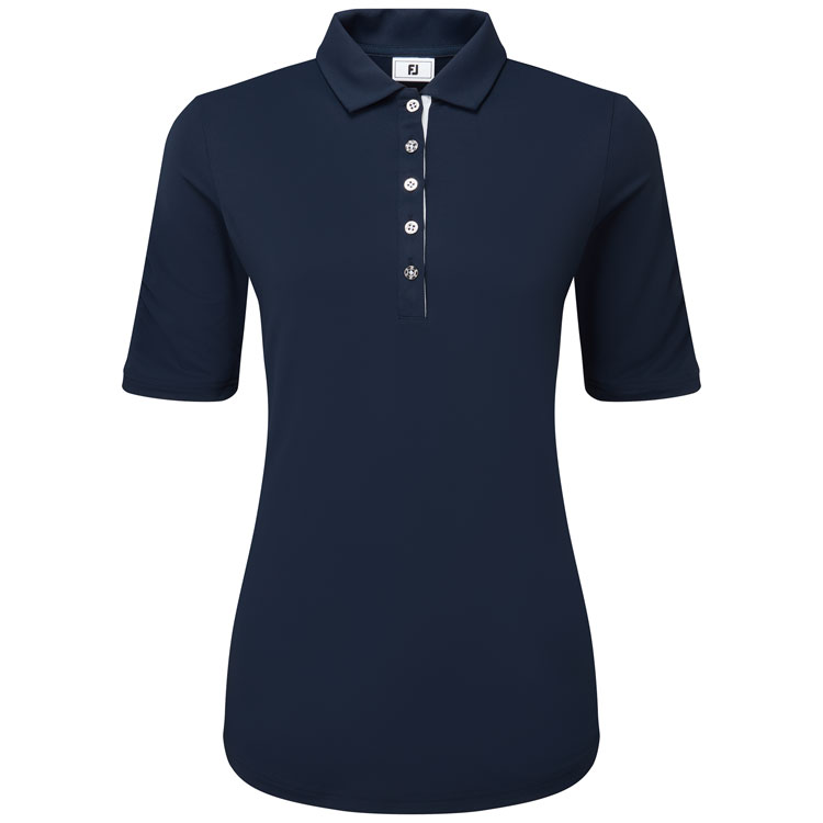 FootJoy Ladies Half Sleeve Ruched Lisle Golf Polo Shirt Navy