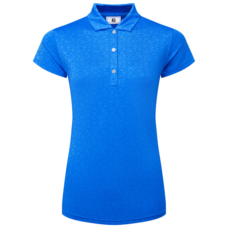 FootJoy Ladies Painted Floral Cap Sleeve Lisle Golf Polo Shirt Cobalt