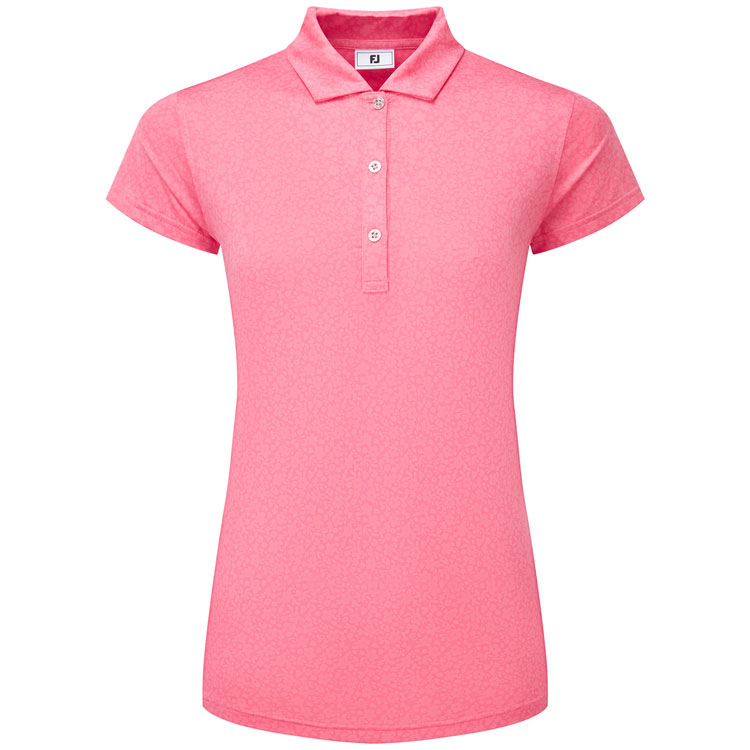 FootJoy Ladies Painted Floral Cap Sleeve Lisle Golf Polo Shirt Pink Lemonade