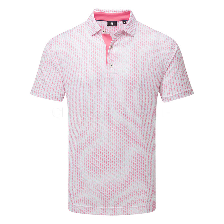 FootJoy Figure Print Lisle Golf Polo Shirt White / Pink Lemonade
