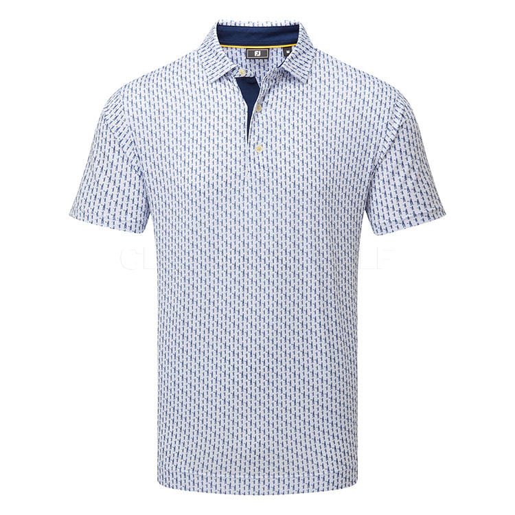 FootJoy Figure Print Lisle Golf Polo Shirt White / Navy