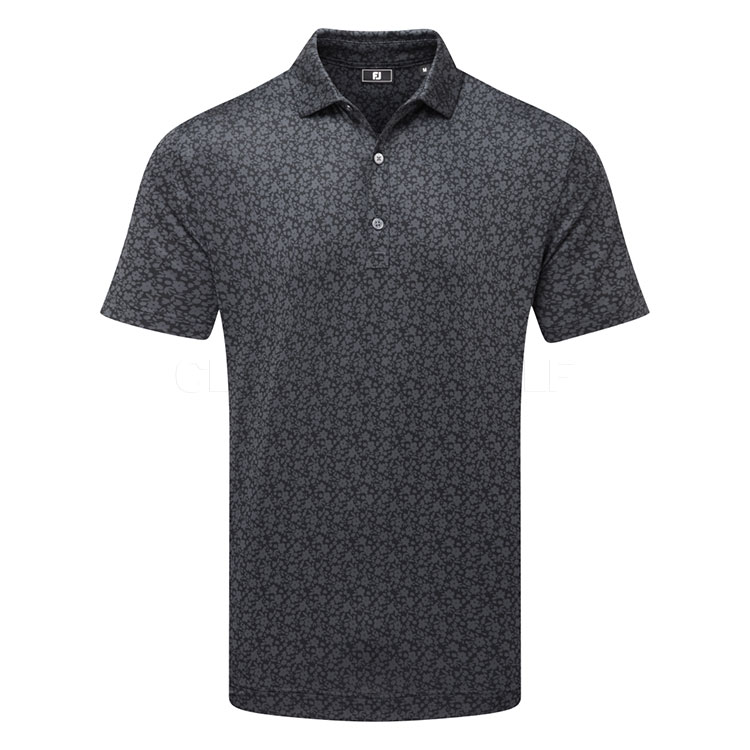 FootJoy Painted Floral Lisle Golf Polo Shirt Black