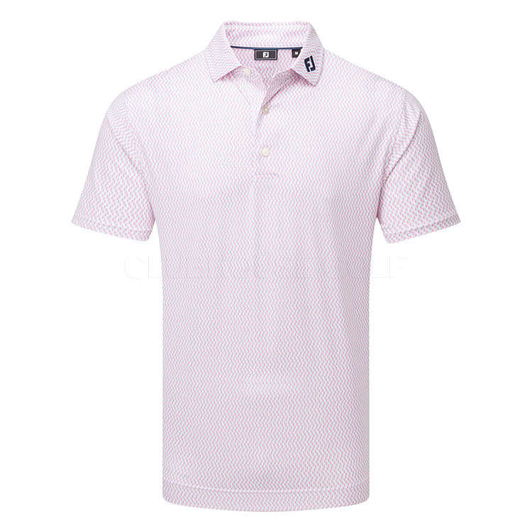 FootJoy Wiggle Print Lisle Golf Polo Shirt White / Skyway / Pink Lemonade