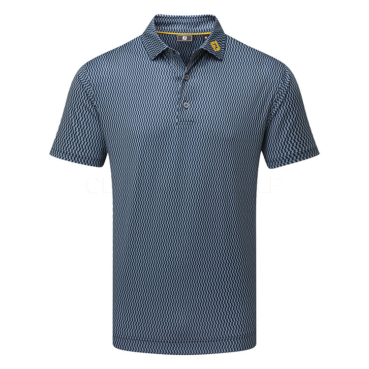 FootJoy Wiggle Print Lisle Golf Polo Shirt Navy / Grey / White