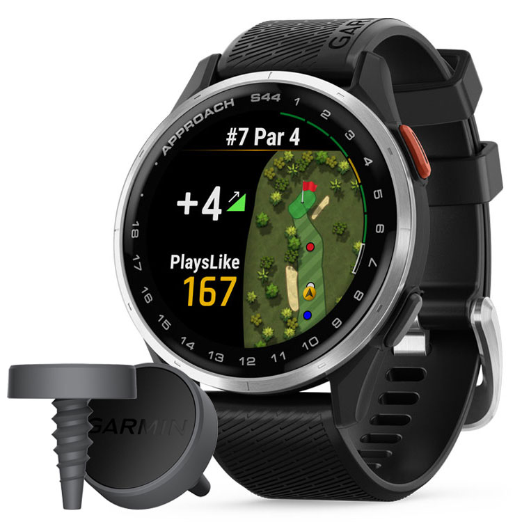 Garmin Approach S44 Golf GPS Watch/CT1 Club Trackers Bundle Black / Silver