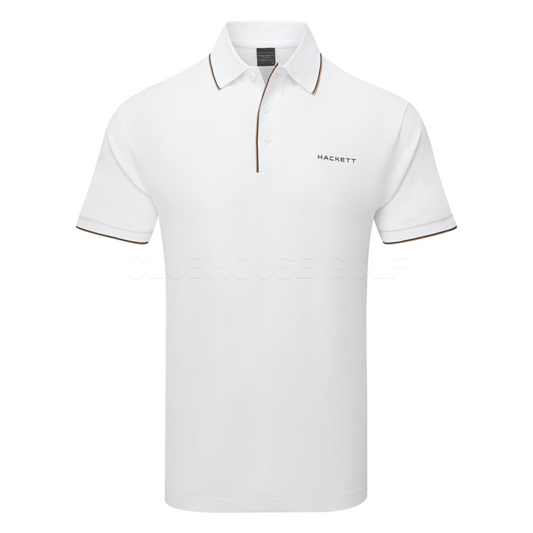 Hackett Sport Resort Colour Tipping Golf Polo Shirt Optic White