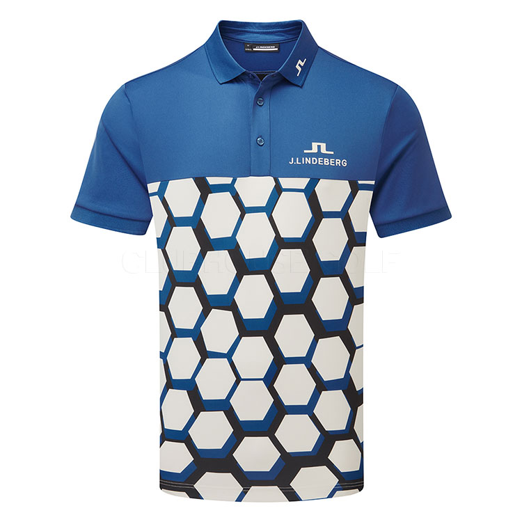J.Lindeberg Jeffrey Tour Golf Polo Shirt Causeway Moonbeam Black / Dark Blue / Black