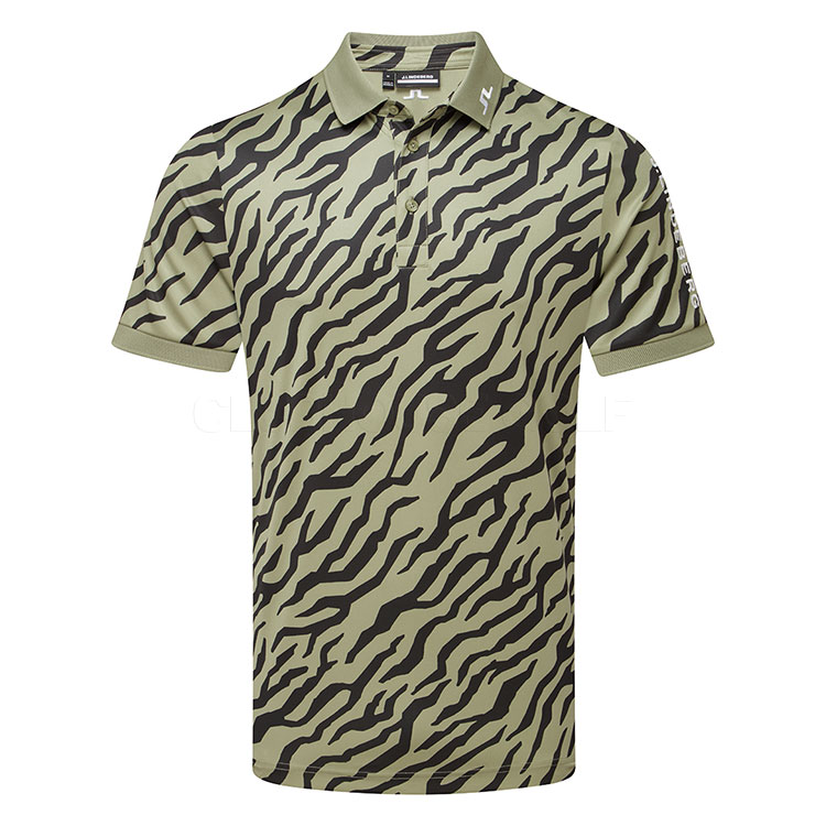 J.Lindeberg Tour Tech Print Golf Polo Shirt Tour Tiger Olive