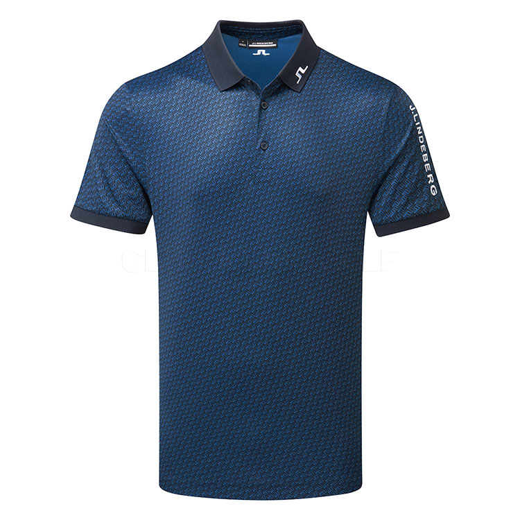 J.Lindeberg Tour Tech Print Golf Polo Shirt Shadow Bridge Navy / White