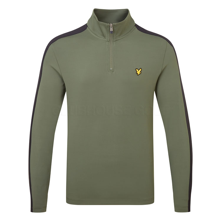Lyle & Scott Striped 1/4 Zip Golf Sweater Cactus Green / Jet Black