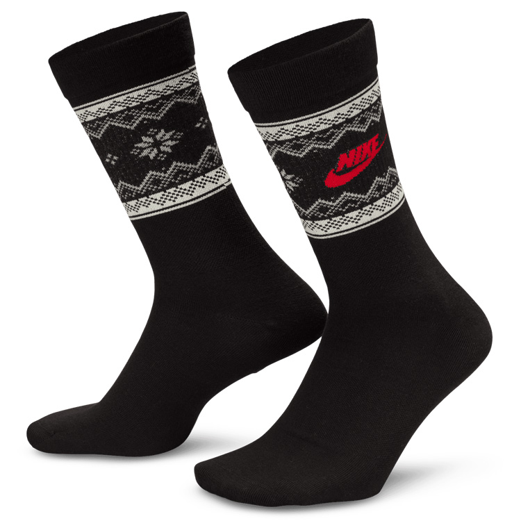 Nike Festive Everyday Crew Golf Socks (1 Pair) Black / Coconut Milk / University Red
