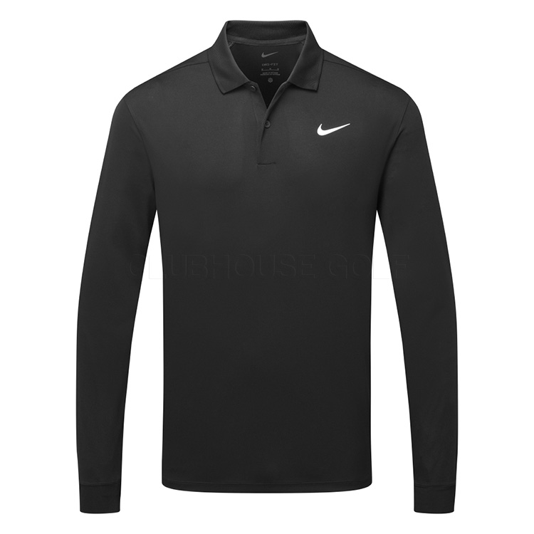 Nike Dry Victory Solid Long Sleeve Golf Polo Shirt Black / White