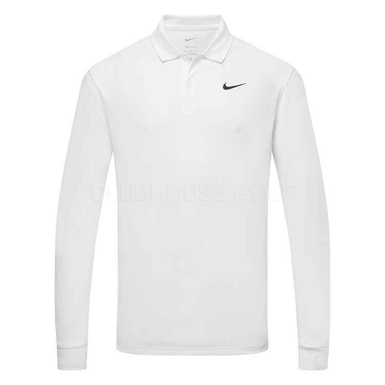Nike Dry Victory Solid Long Sleeve Golf Polo Shirt White / Black