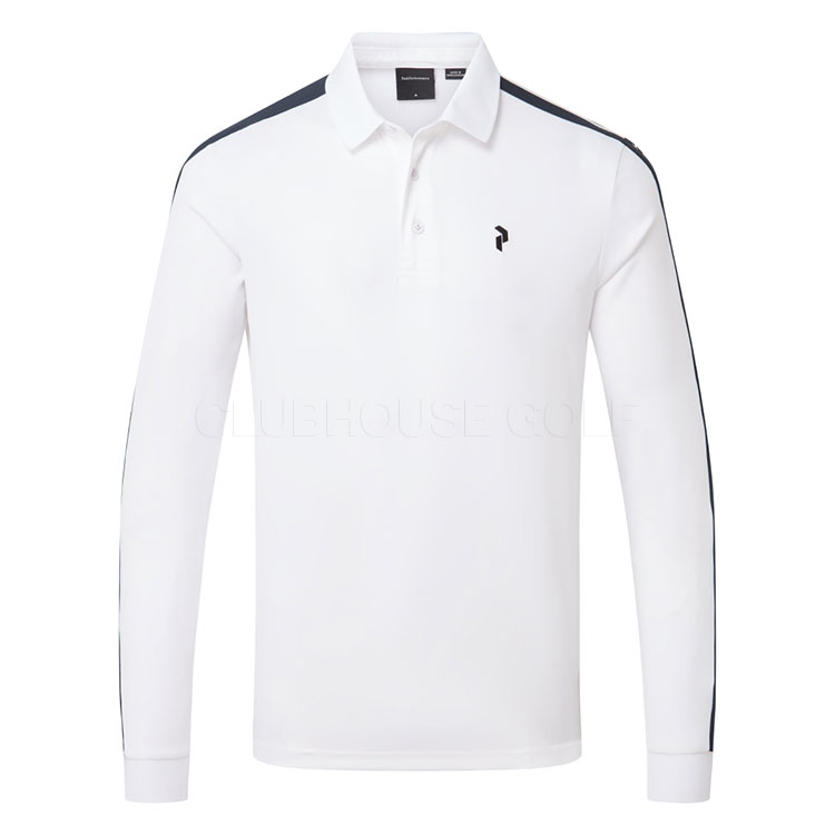 Peak Performance Player Long Sleeve Golf Polo Shirt White / Salute Blue