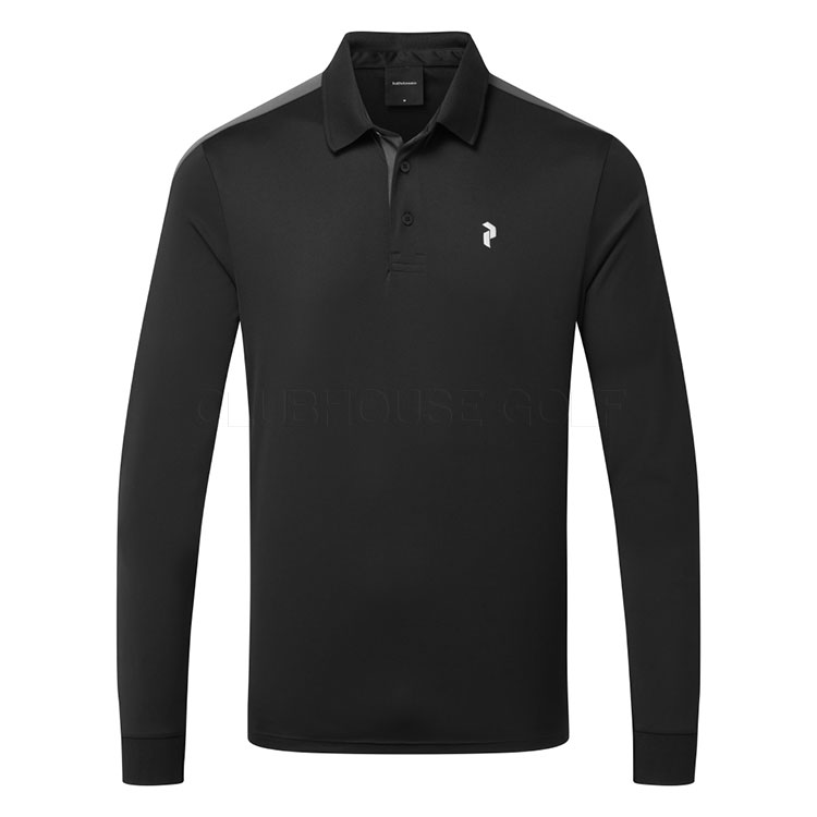Peak Performance Player Long Sleeve Golf Polo Shirt Black / Motion Grey