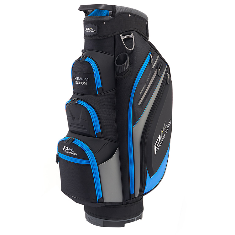 PowaKaddy Premium Edition Golf Cart Bag Black / Gunmetal / Blue