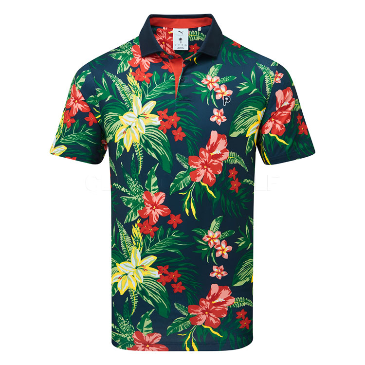 Puma x Palm Tree Crew Floral Golf Polo Shirt Deep Navy