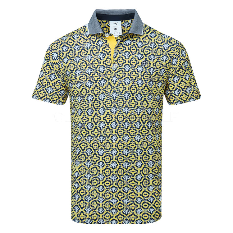 Puma x Palm Tree Crew Tile Golf Polo Shirt Red Fire / Sunny Yellow