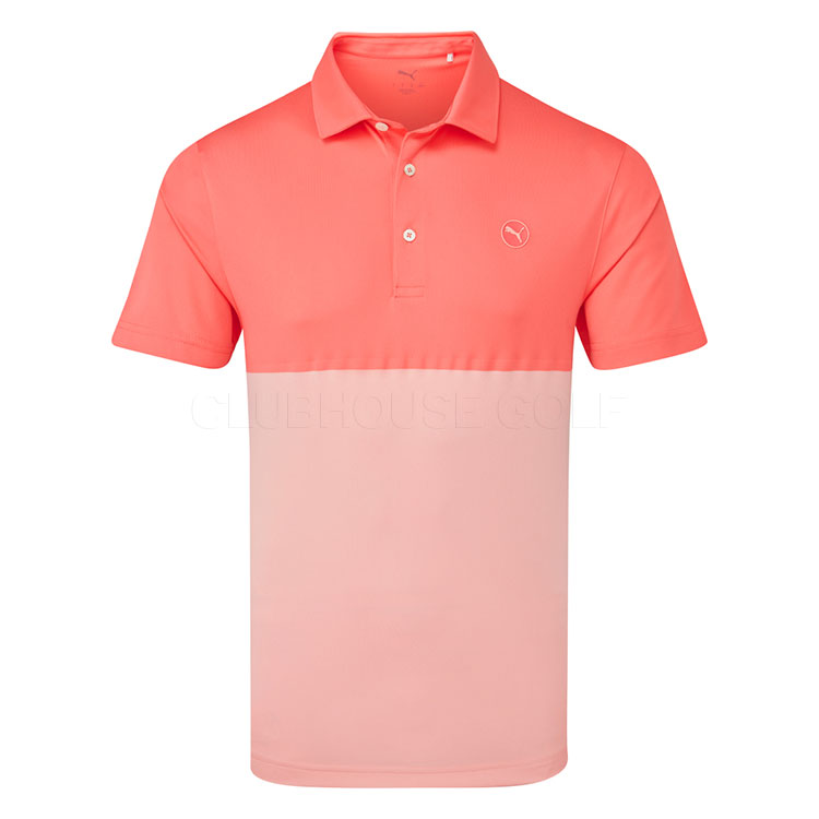 Puma Pure 2.0 Colourblock Golf Polo Shirt Peach Frost / Pink Fruit