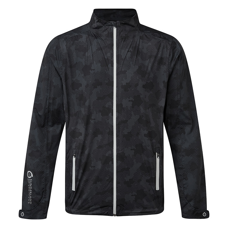 Sunderland Whisper Dry Pro-Lite Waterproof Golf Jacket Black Camo / Silver