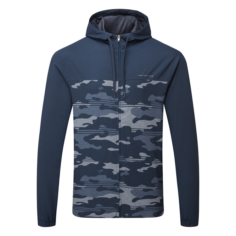 TravisMathew Camo Tech Full Zip Golf Hoodie Blue Nights