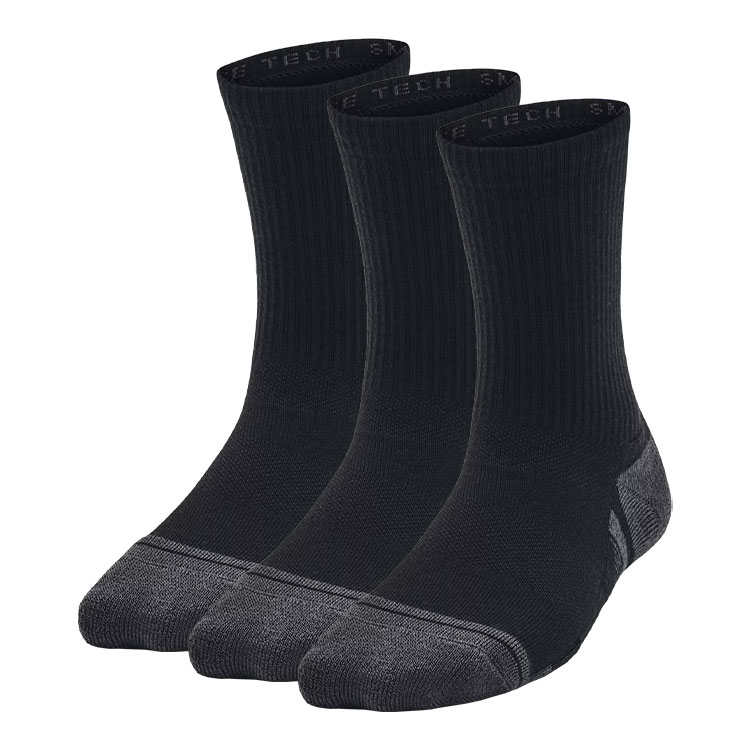 Under Armour Performance Tech Crew Golf Socks (3 Pack) Black / Jet Grey