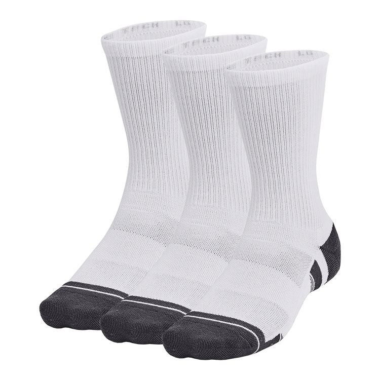 Under Armour Performance Tech Crew Golf Socks (3 Pack) White / Jet Grey