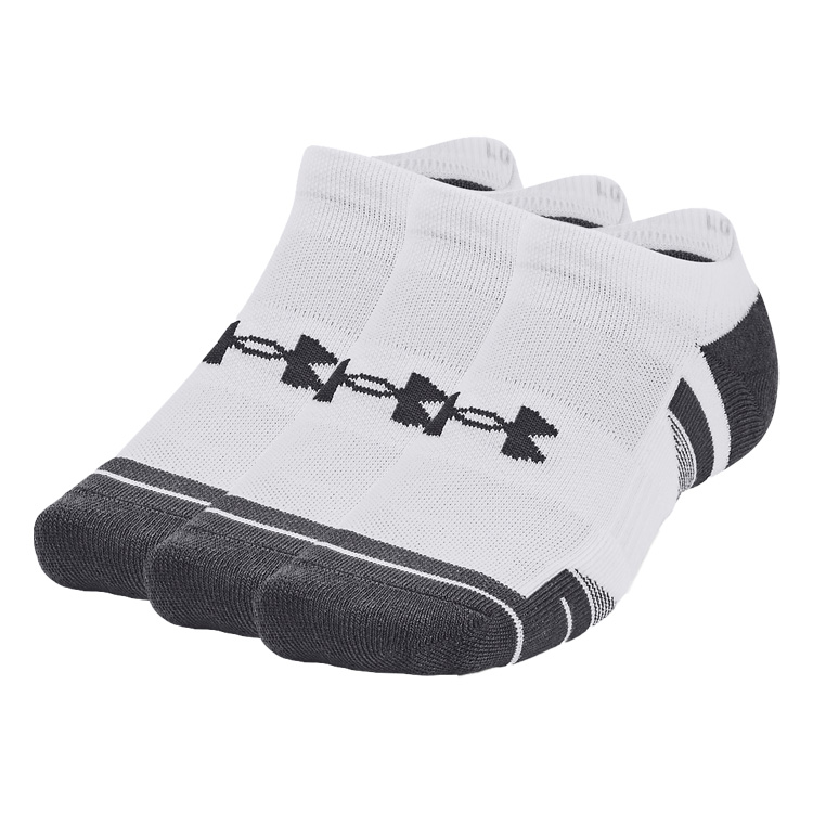 Under Armour Performance Tech No Show Golf Socks (3 Pack) White / Jet Grey