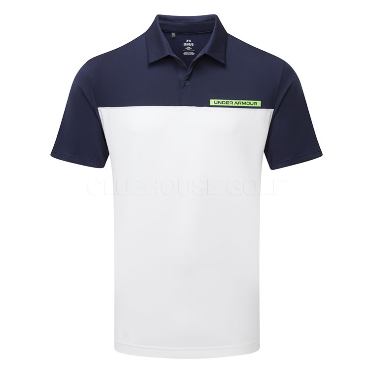 Under Armour T2G Colour Block Golf Polo Shirt Midnight Navy / White / Cyber Green