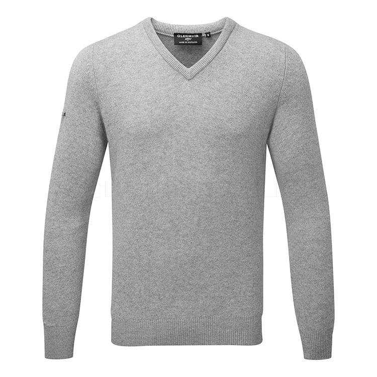Glenmuir Lomond V-Neck Lambswool Golf Sweater Light Grey