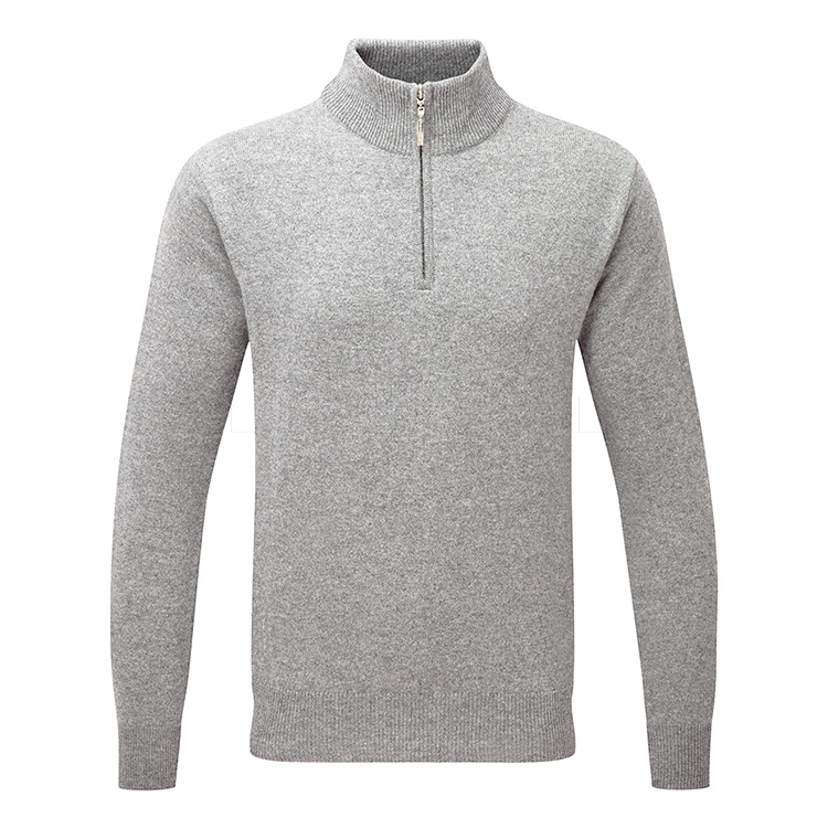 Glenmuir Coll 1/4 Zip Lambswool Golf Sweater Light Grey