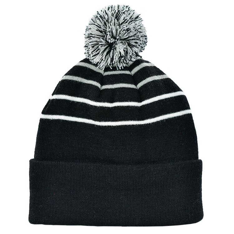 Level 4 Plain Striped Knit Golf Beanie Black / Grey / White