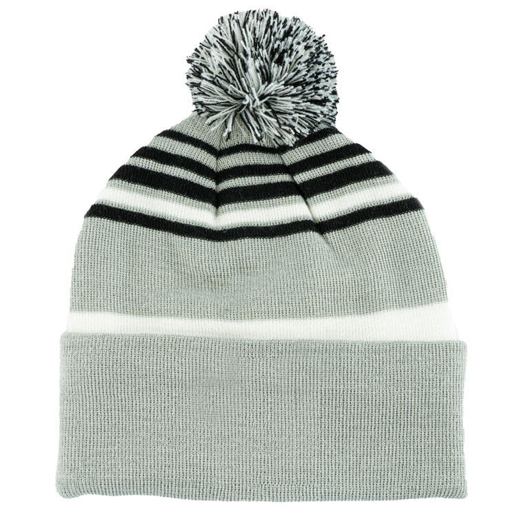 Level 4 Plain Striped Knit Golf Beanie Grey / Black / White