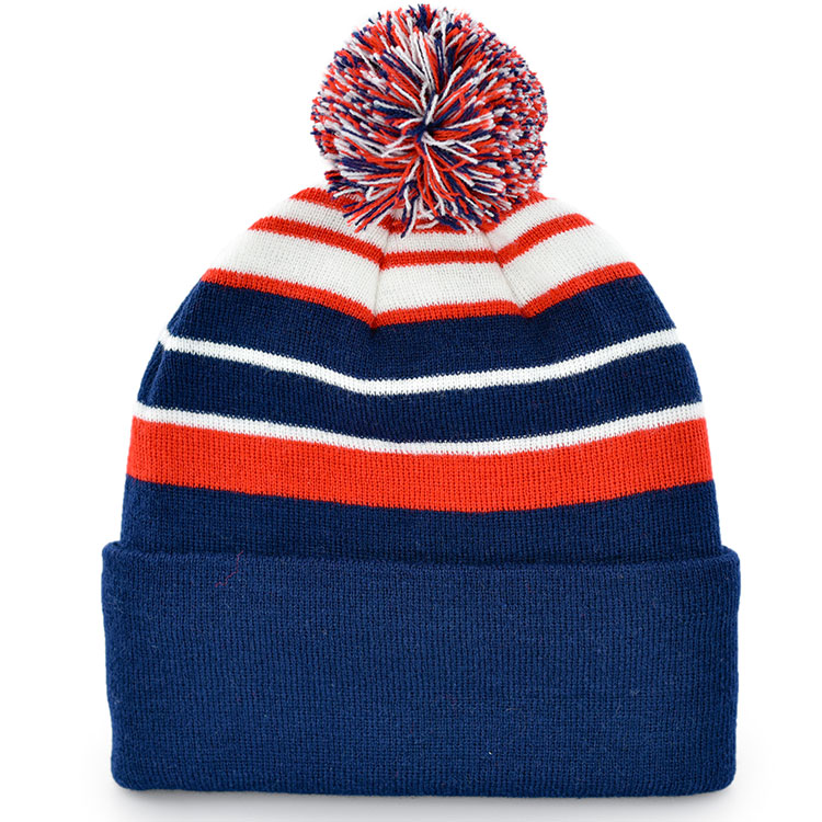 Level 4 Plain Striped Knit Golf Beanie White / Red / Navy